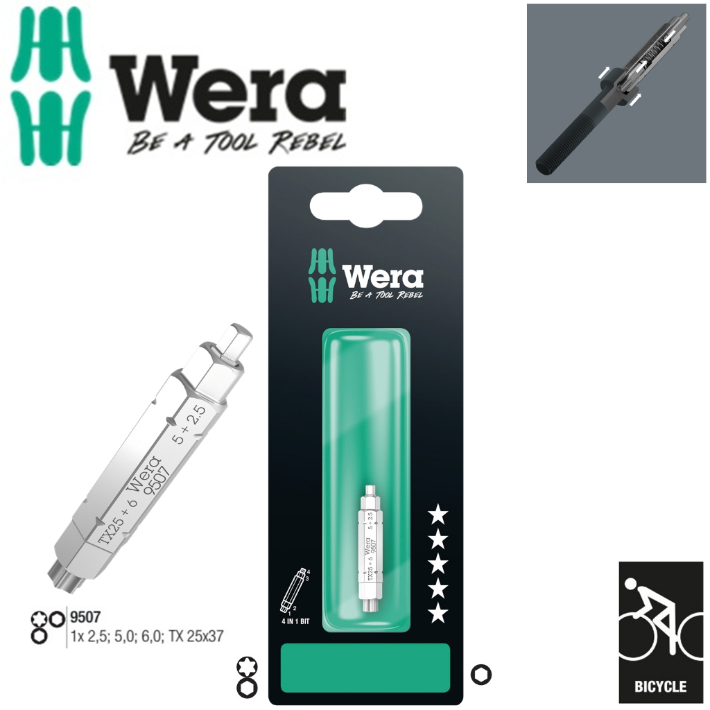 Đầu vít Wera 05073202001 9507 SB 4-in-1 Bit 2 với đầu lục giác 2.5mm, 5mm, 6mm và TX25