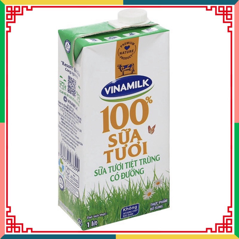 Sữa Tươi thanh trùng 100% Vinamilk Có Đường/Không Đường hộp giấy 1 Lít