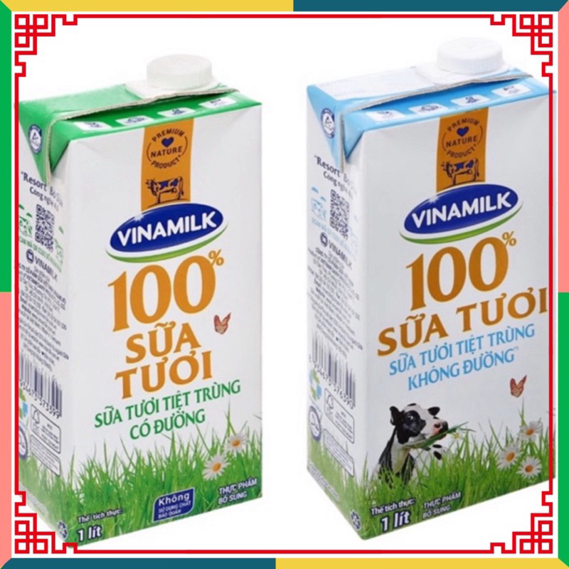 Sữa Tươi thanh trùng 100% Vinamilk Có Đường/Không Đường hộp giấy 1 Lít