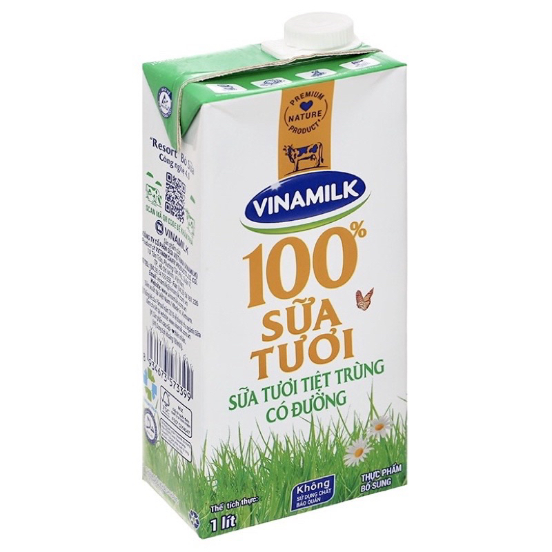 Sữa Tươi thanh trùng 100% Vinamilk Có Đường/Không Đường hộp giấy 1 Lít
