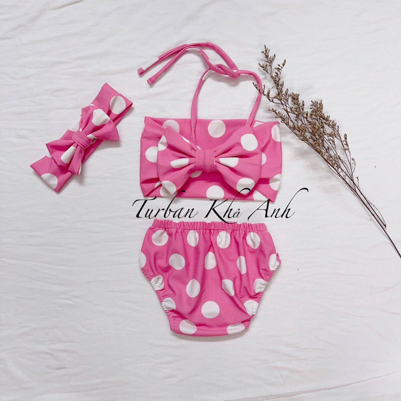 Bikini đi biển cho bé kèm turban siêu xinh