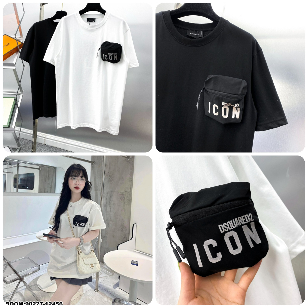 Áo Phông Nam Nữ Túi Hộp I-CON Chữ Thêu Chất Cotton Co giãn 4 Chiều Siêu Hot Hit
