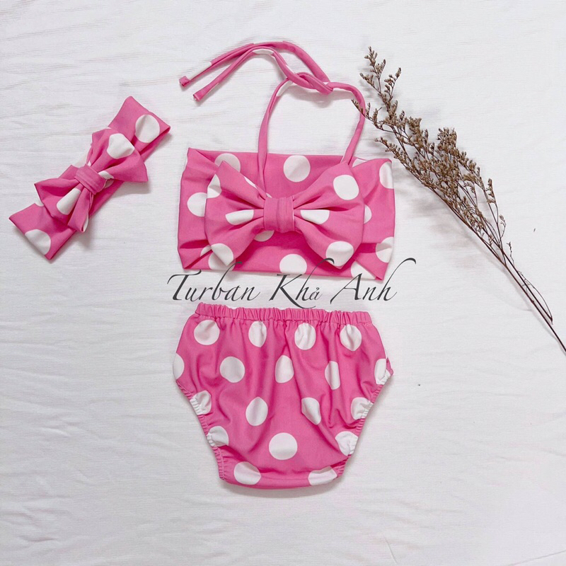 Bikini đi biển cho bé kèm turban siêu xinh