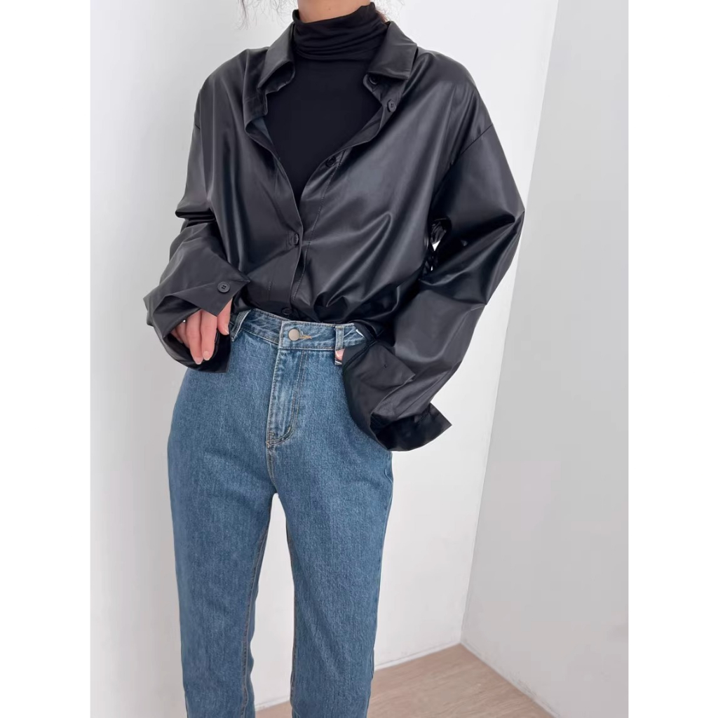a63|áo sơ mi nữ chất da oversize dáng rộng hàn quốc basic đi làm, đi học gd_order