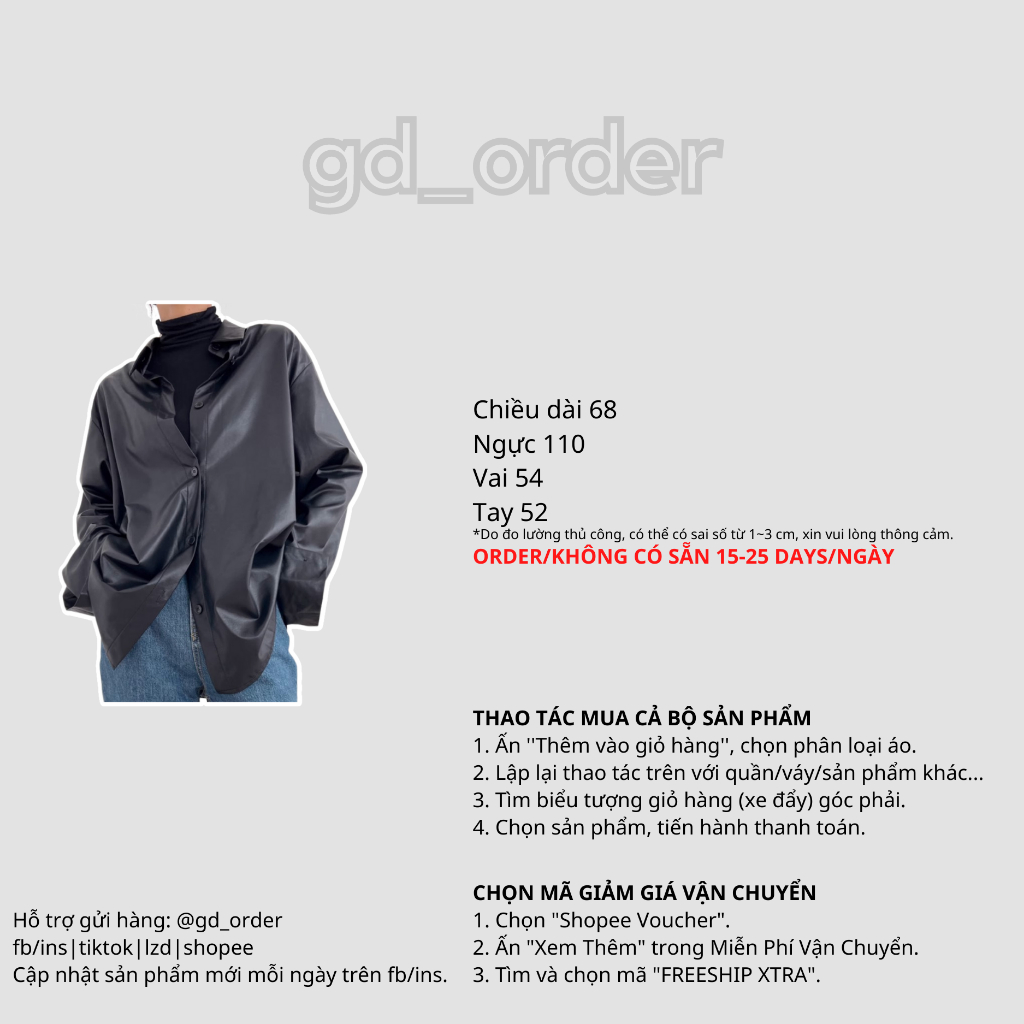 a63|áo sơ mi nữ chất da oversize dáng rộng hàn quốc basic đi làm, đi học gd_order