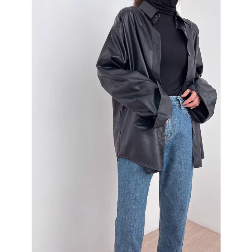 a63|áo sơ mi nữ chất da oversize dáng rộng hàn quốc basic đi làm, đi học gd_order