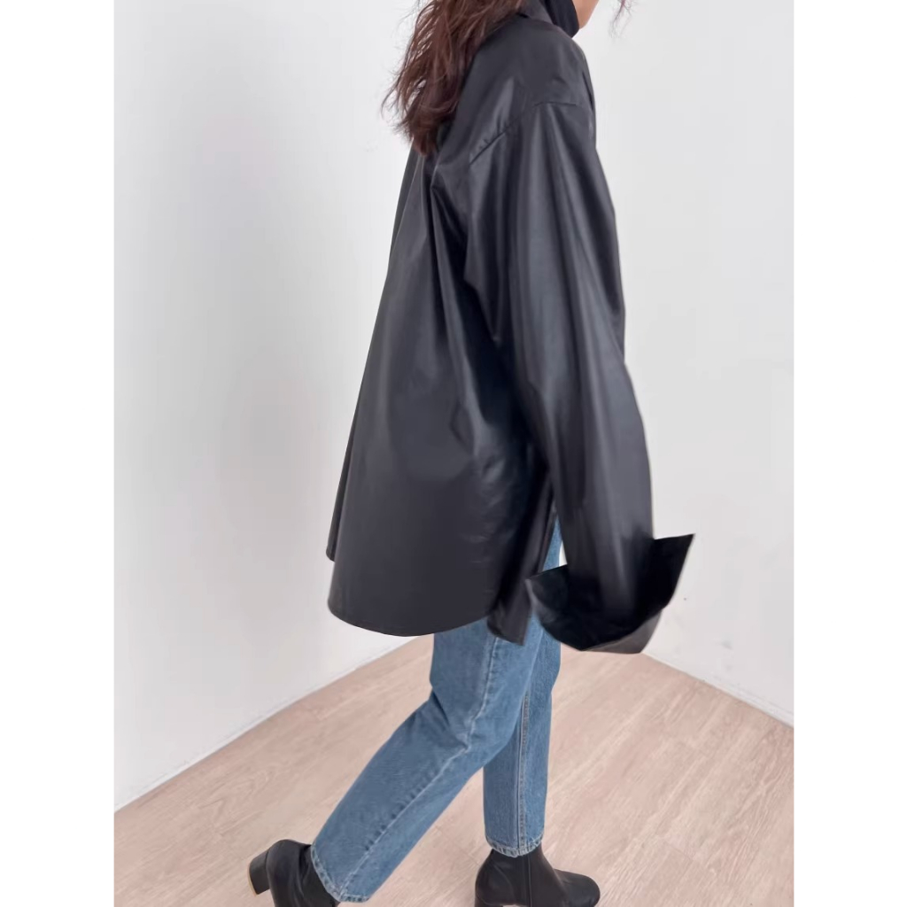 a63|áo sơ mi nữ chất da oversize dáng rộng hàn quốc basic đi làm, đi học gd_order
