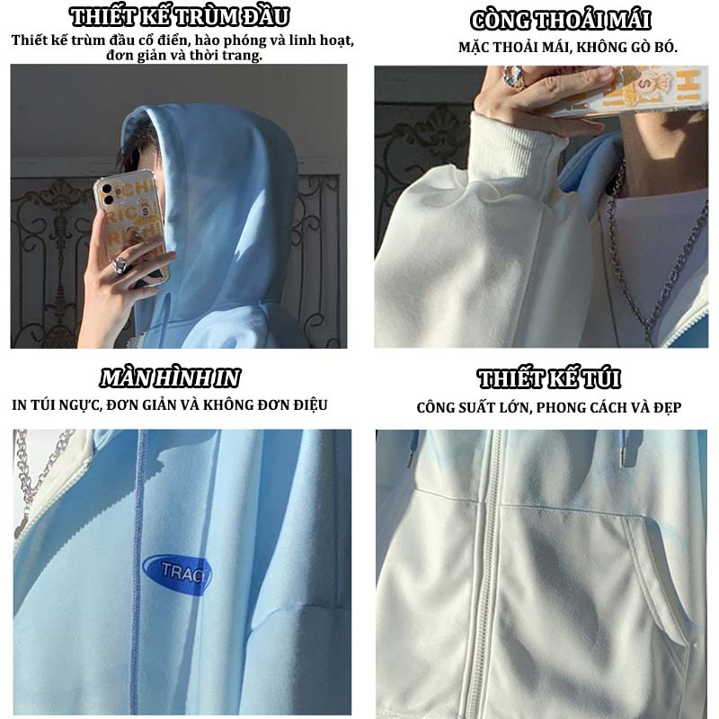 Áo Khoác nam nữ hoodie Bóng Chày Có Mũ Trùm Áo khoác Hoodie zip Dáng Rộng Màu Gradient basic Phong Cách Đường Phố Hàn HOT 2023