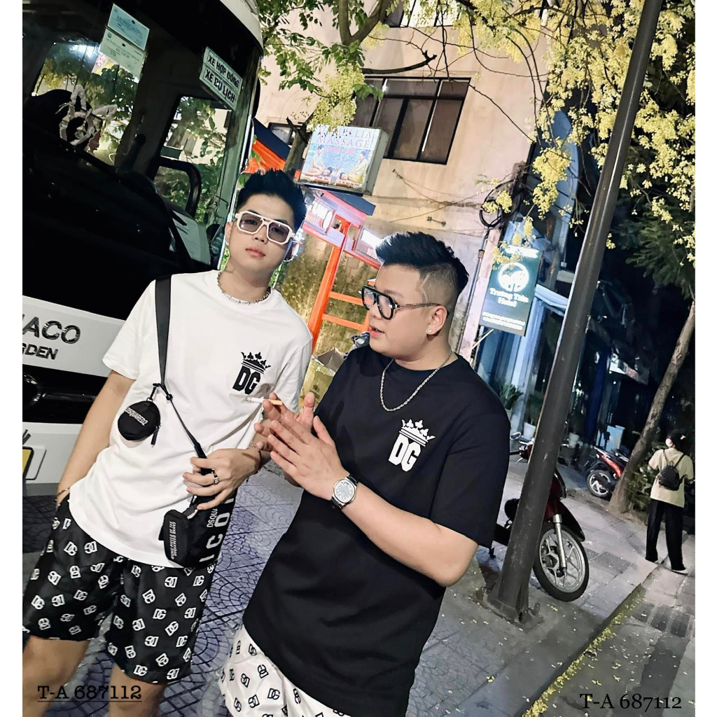 Bộ Quần Áo Nam Nữ DG In Chữ Trước Ngực Đơn giản kèm quần họa tiết DG Siêu Hot