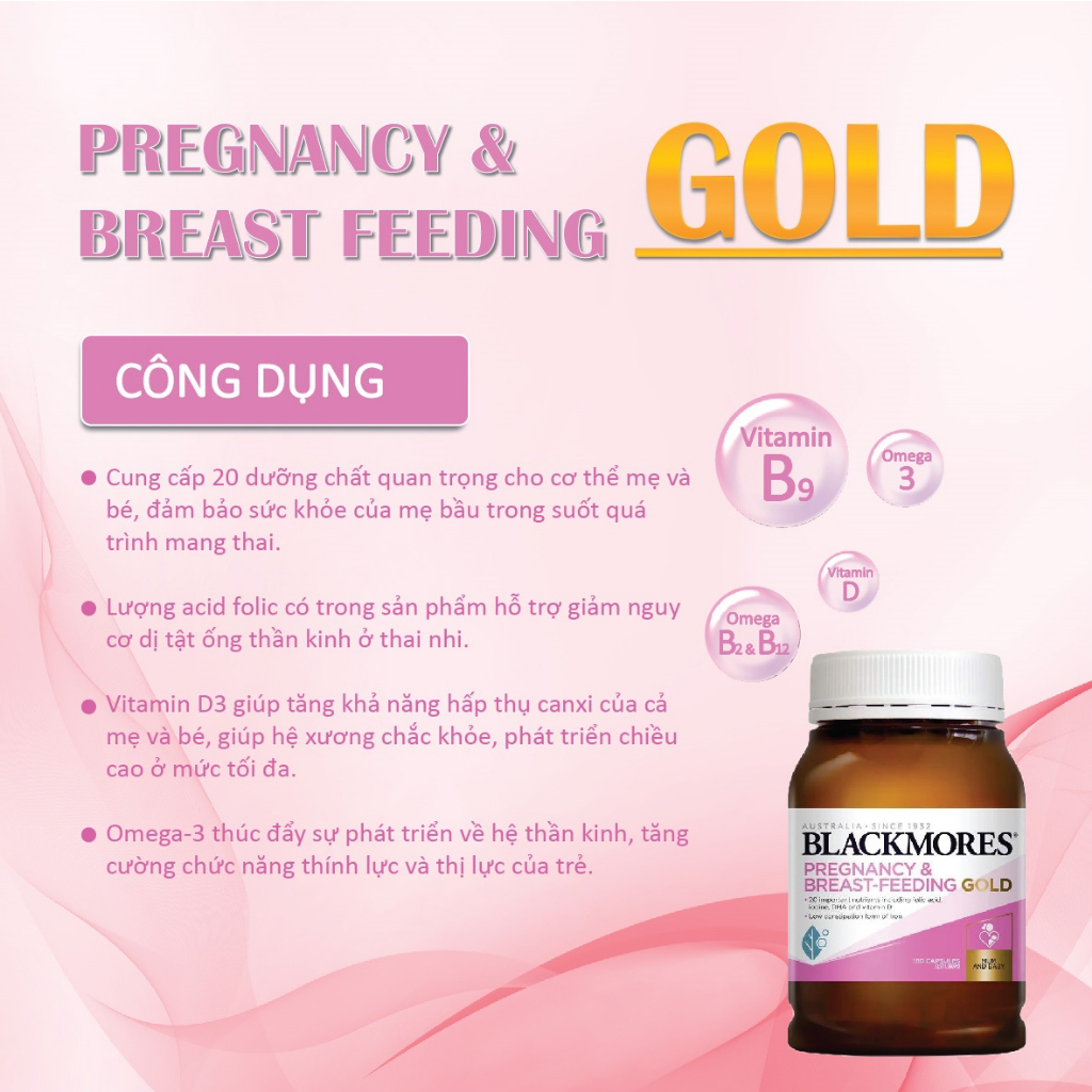 Vitamin bầu Blackmores Pregnancy And Breast Feeding Gold của Úc, bổ sung vitamin tổng hợp cho bà bầu hộp 180 viên