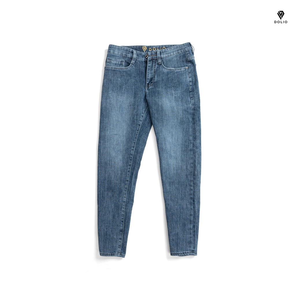Quần Jeans Màu Xanh DOLIO Chất Cotton, Co Giãn Ít, Form Ôm Vừa