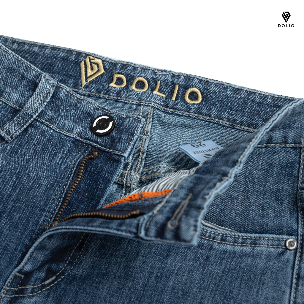 Quần Jeans Màu Xanh DOLIO Chất Cotton, Co Giãn Ít, Form Ôm Vừa