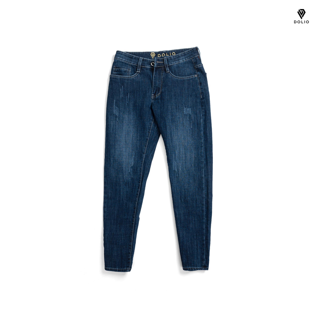 Quần Jeans Màu Xanh DOLIO Chất Cotton, Co Giãn Ít, Form Ôm Vừa