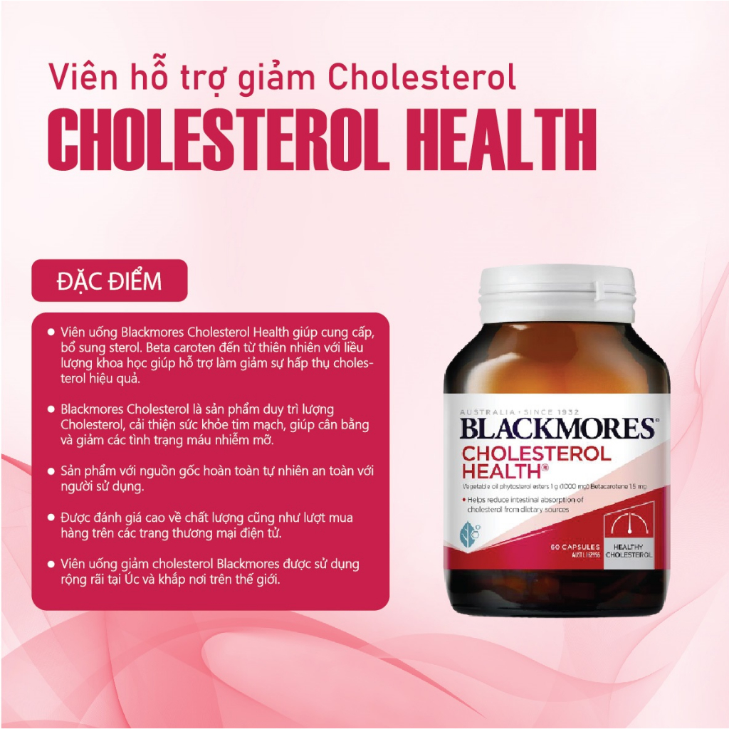Viên uống cân bằng mỡ máu, giảm cholesterol Blackmores Cholesterol Health 60 viên của Úc