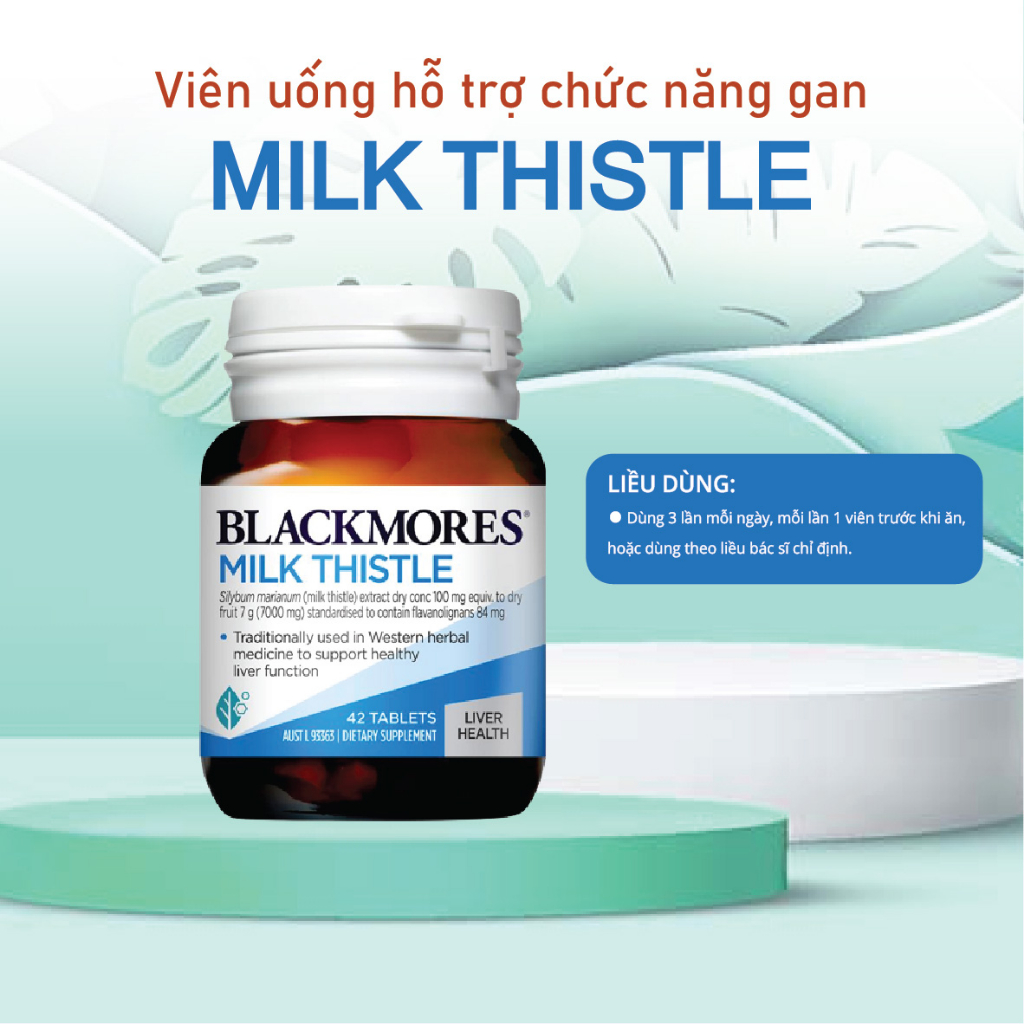 Viên uống bổ gan Blackmores Milk Thistle hỗ trợ bảo vệ và phục hồi gan 42 viên của Úc