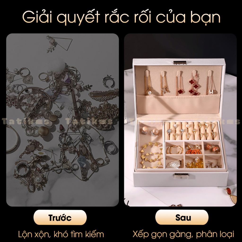 Hộp Đựng Trang Sức Uchuu Nhiều Ngăn Có Khóa, Đựng Nhẫn, Vòng Tay, Dây Chuyền, Khuyên Tai