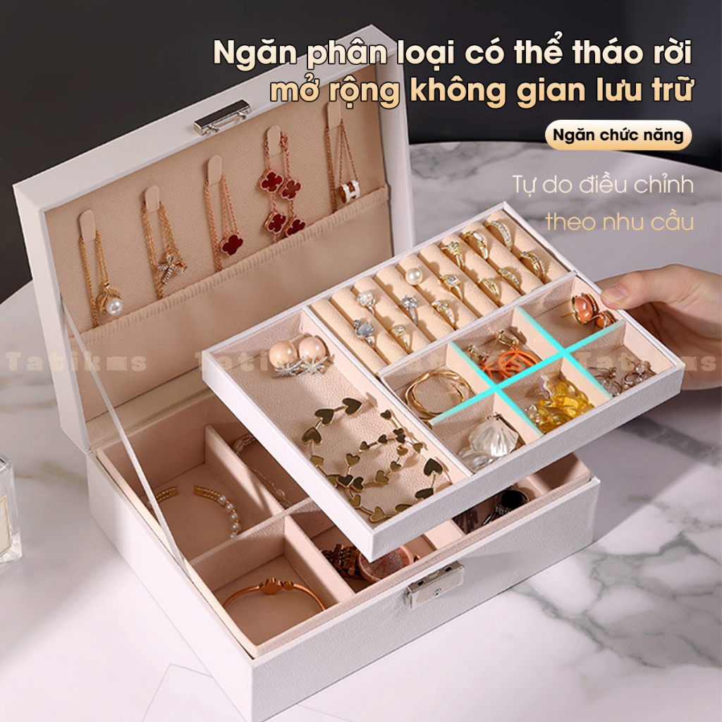Hộp Đựng Trang Sức Uchuu Nhiều Ngăn Có Khóa, Đựng Nhẫn, Vòng Tay, Dây Chuyền, Khuyên Tai