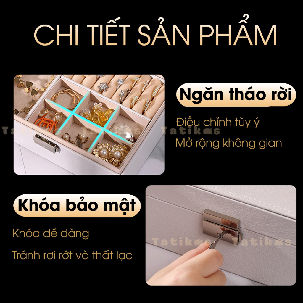 Hộp Đựng Trang Sức Uchuu Nhiều Ngăn Có Khóa, Đựng Nhẫn, Vòng Tay, Dây Chuyền, Khuyên Tai