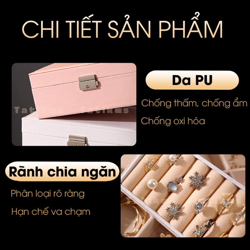 Hộp Đựng Trang Sức Uchuu Nhiều Ngăn Có Khóa, Đựng Nhẫn, Vòng Tay, Dây Chuyền, Khuyên Tai