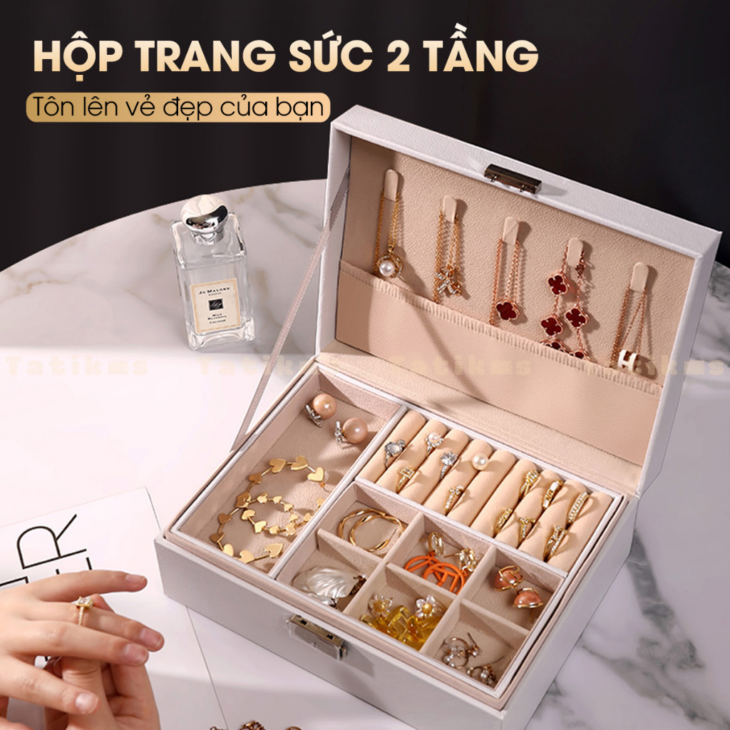 Hộp Đựng Trang Sức Uchuu Nhiều Ngăn Có Khóa, Đựng Nhẫn, Vòng Tay, Dây Chuyền, Khuyên Tai