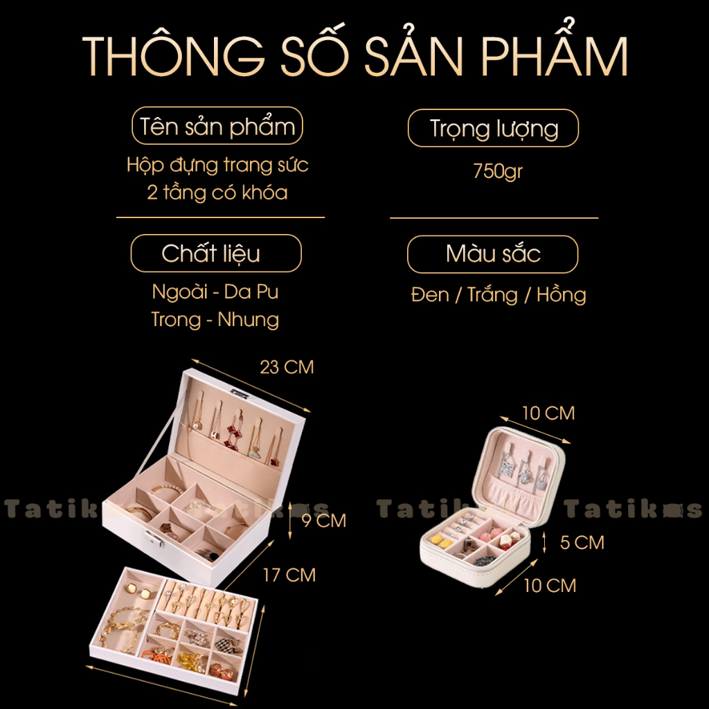 Hộp Đựng Trang Sức Uchuu Nhiều Ngăn Có Khóa, Đựng Nhẫn, Vòng Tay, Dây Chuyền, Khuyên Tai