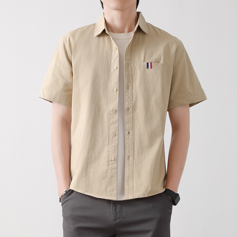 Áo sơ mi nam cộc tay VICENZO vải đũi form rộng, sơ mi nam cổ bẻ tay ngắn đủ size-ASMN04