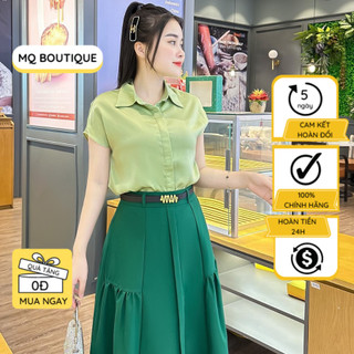 Áo lụa sơ mi cộc tay nữ cao cấp tay trơn cánh dơi nẹp giấu cúc công sở thanh lịch đẹp, áo sơ mi thiết kế MQ Boutique