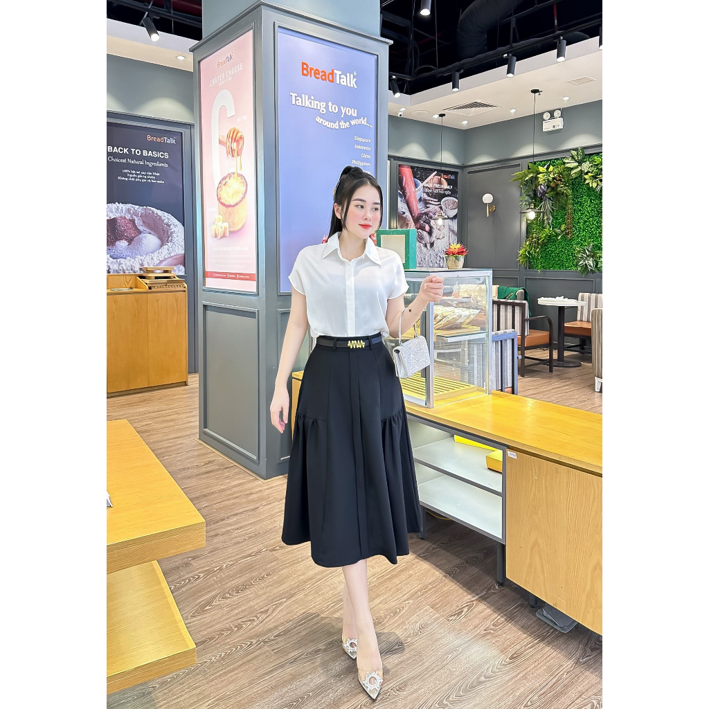 Áo lụa sơ mi cộc tay nữ cao cấp tay trơn cánh dơi nẹp giấu cúc công sở thanh lịch đẹp, áo sơ mi thiết kế MQ Boutique