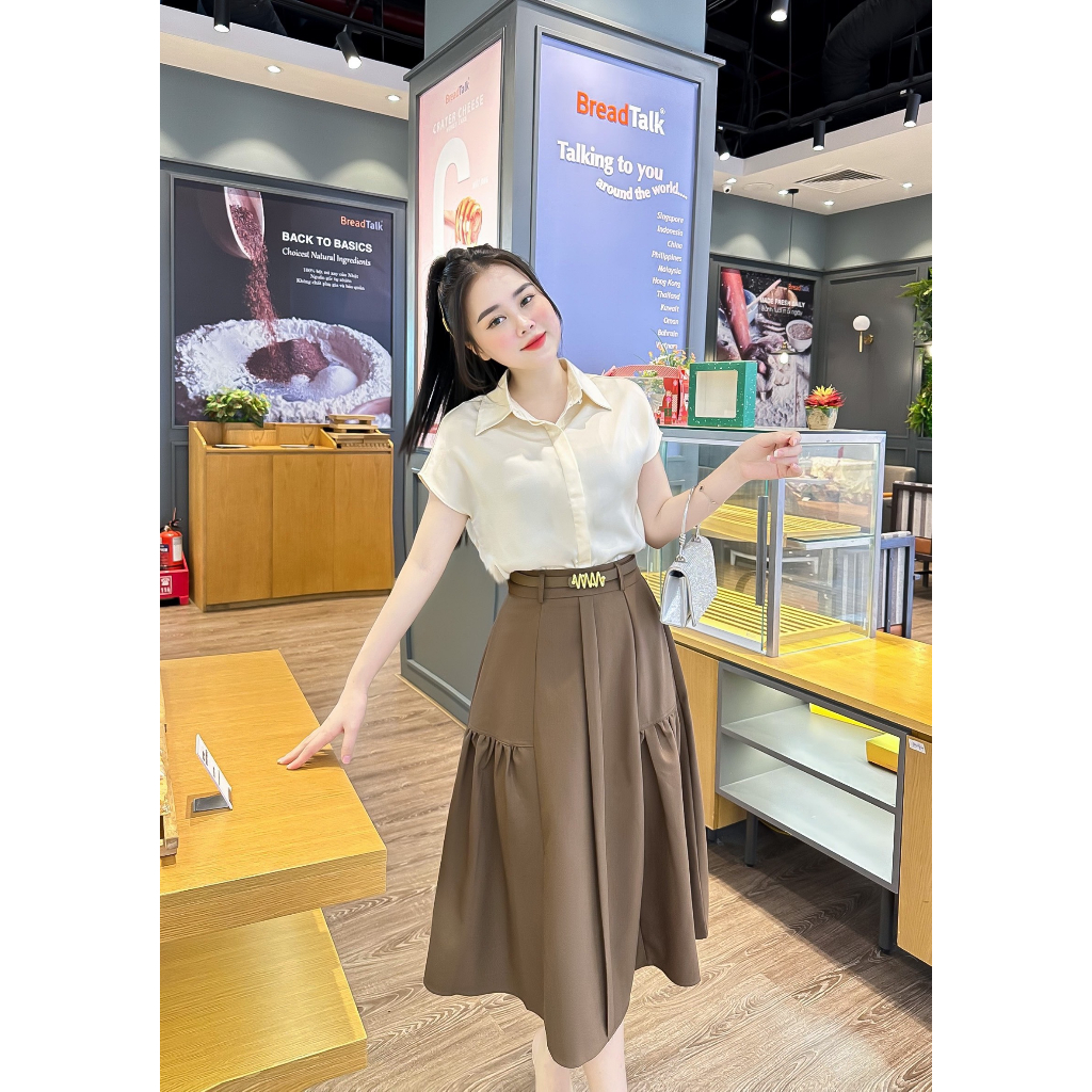 Áo lụa sơ mi cộc tay nữ cao cấp tay trơn cánh dơi nẹp giấu cúc công sở thanh lịch đẹp, áo sơ mi thiết kế MQ Boutique