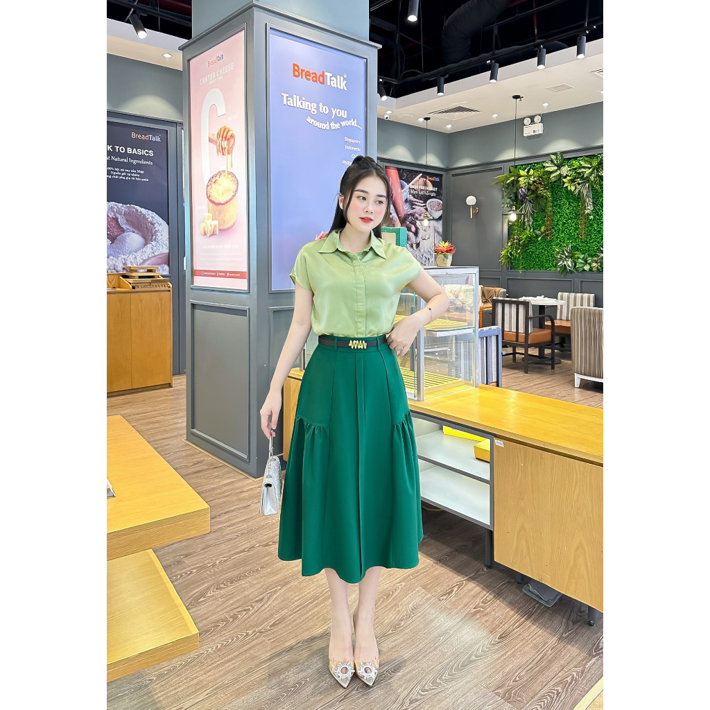 Áo lụa sơ mi cộc tay nữ cao cấp tay trơn cánh dơi nẹp giấu cúc công sở thanh lịch đẹp, áo sơ mi thiết kế MQ Boutique