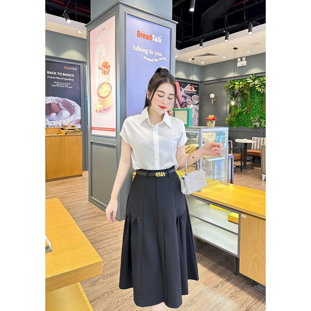 Áo lụa sơ mi cộc tay nữ cao cấp tay trơn cánh dơi nẹp giấu cúc công sở thanh lịch đẹp, áo sơ mi thiết kế MQ Boutique