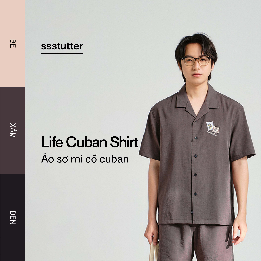 Áo sơ mi cổ cuban ngắn tay nam SSSTUTTER linen thoáng mát thêu thủ công LIFE CUBAN SHIRT