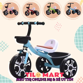 Xe đạp 3 bánh có yên da khung sắt kèm giỏ đựng đồ chơi cho bé