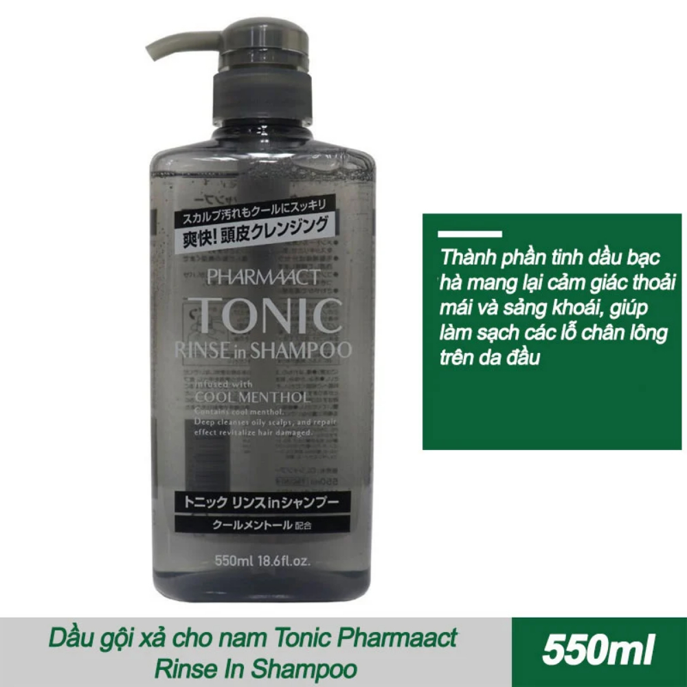 Dầu gội sữa tắm cho nam Pharmaact tonic 550ml tinh chất bạc hà, lô hội mát lạnh sảng khoái Nhật Bản - Hatomugi