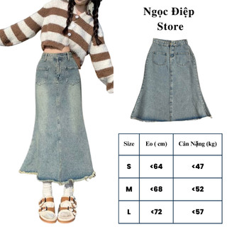 V26 - chân váy jeans đuôi cá 2 túi trước tua rua #933