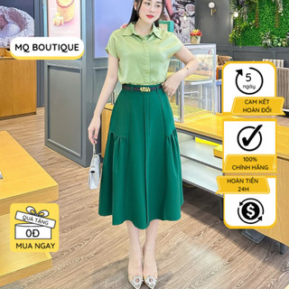 Chân váy xòe rúm hai bên nữ dáng dài dưới gối vải cao cấp công sở kèm đai váy thiết kế MQ BOUTIQUE
