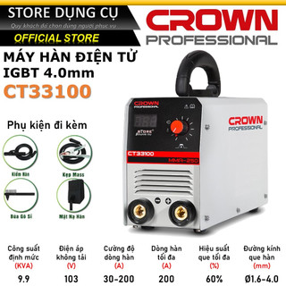 1.6-4.0mm máy hàn điện tử crown ct33100 mma-250 công suất 9.9 kva ,máy hàn công nghiệp 250a hàn liên tục que 3.2mm