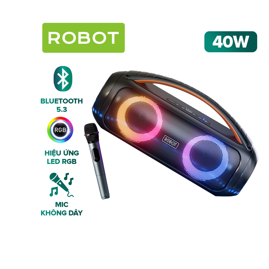 Loa Bluetooth KTV ROBOT RB600 Công Suất 40W Hiệu Ứng LED RGB Micro Không Dây