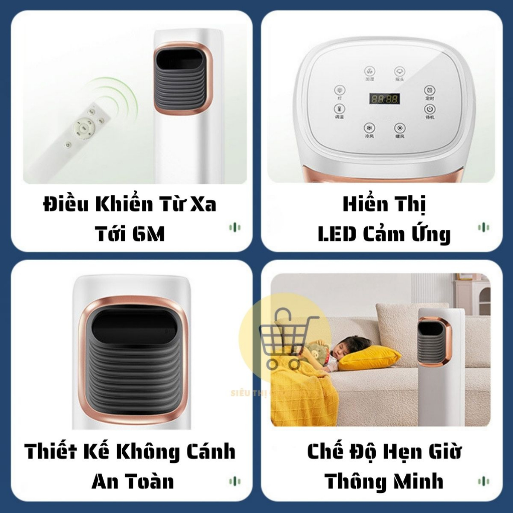 Quạt Điều Hòa Không Cánh 2 Chiều Nóng Lạnh, An Toàn, Sang Trọng, Điều Khiển Từ Xa, Hẹn Giờ Tắt - Bảo Hành 1 Năm | BigBuy360 - bigbuy360.vn