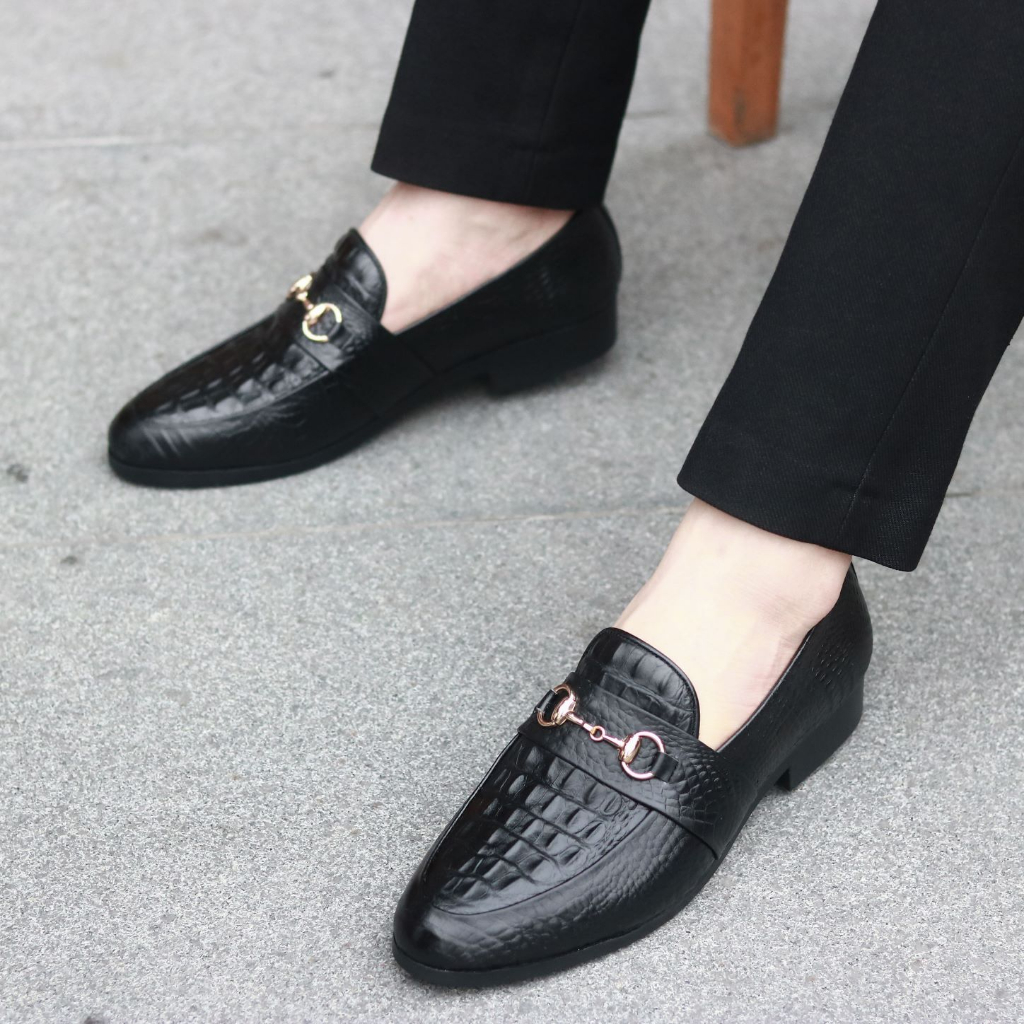 Giày Công Sở Nam Đẹp Dập Vân Cá Sấu Có Đai Vàng Mã L180