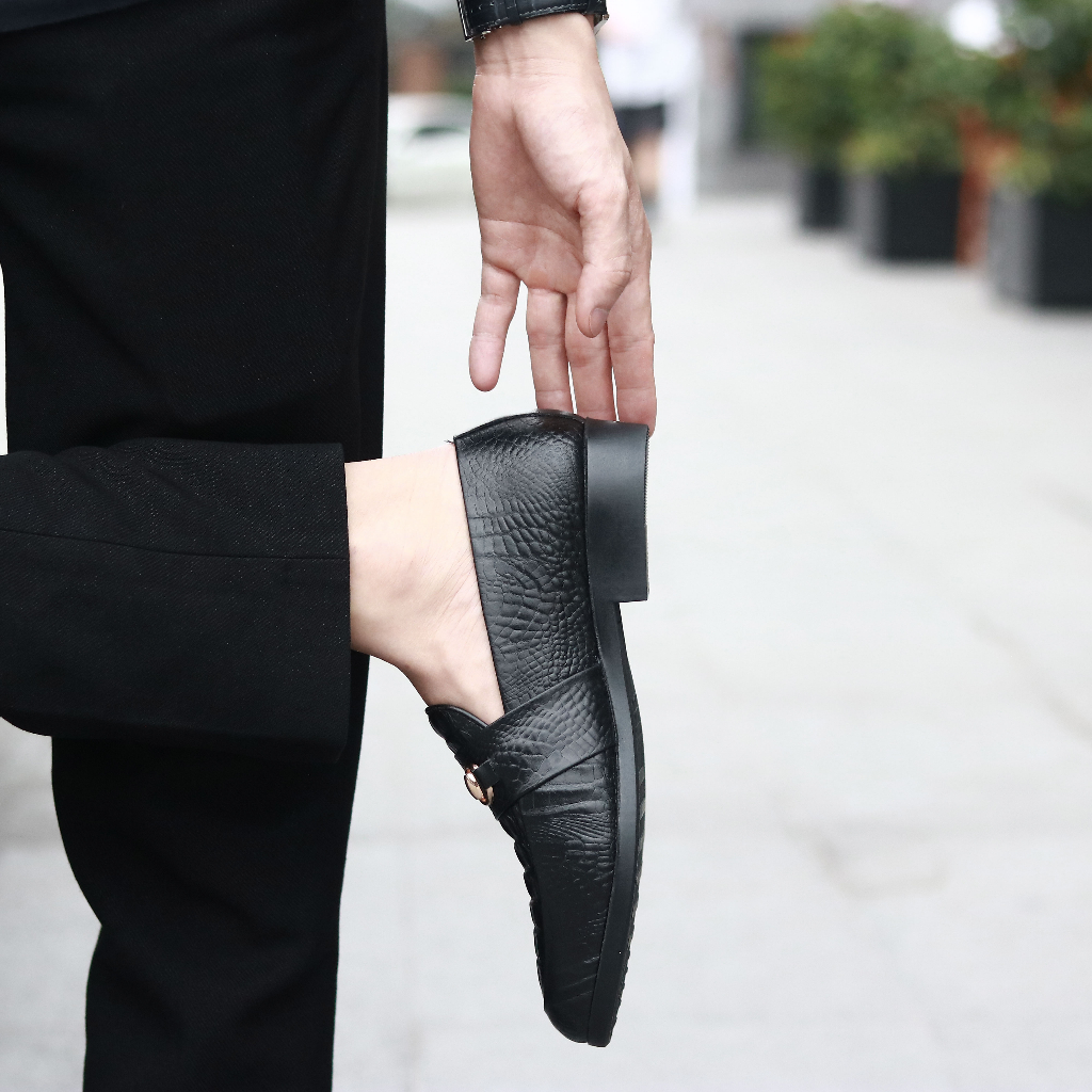 Giày Công Sở Nam Đẹp Dập Vân Cá Sấu Có Đai Vàng Mã L180