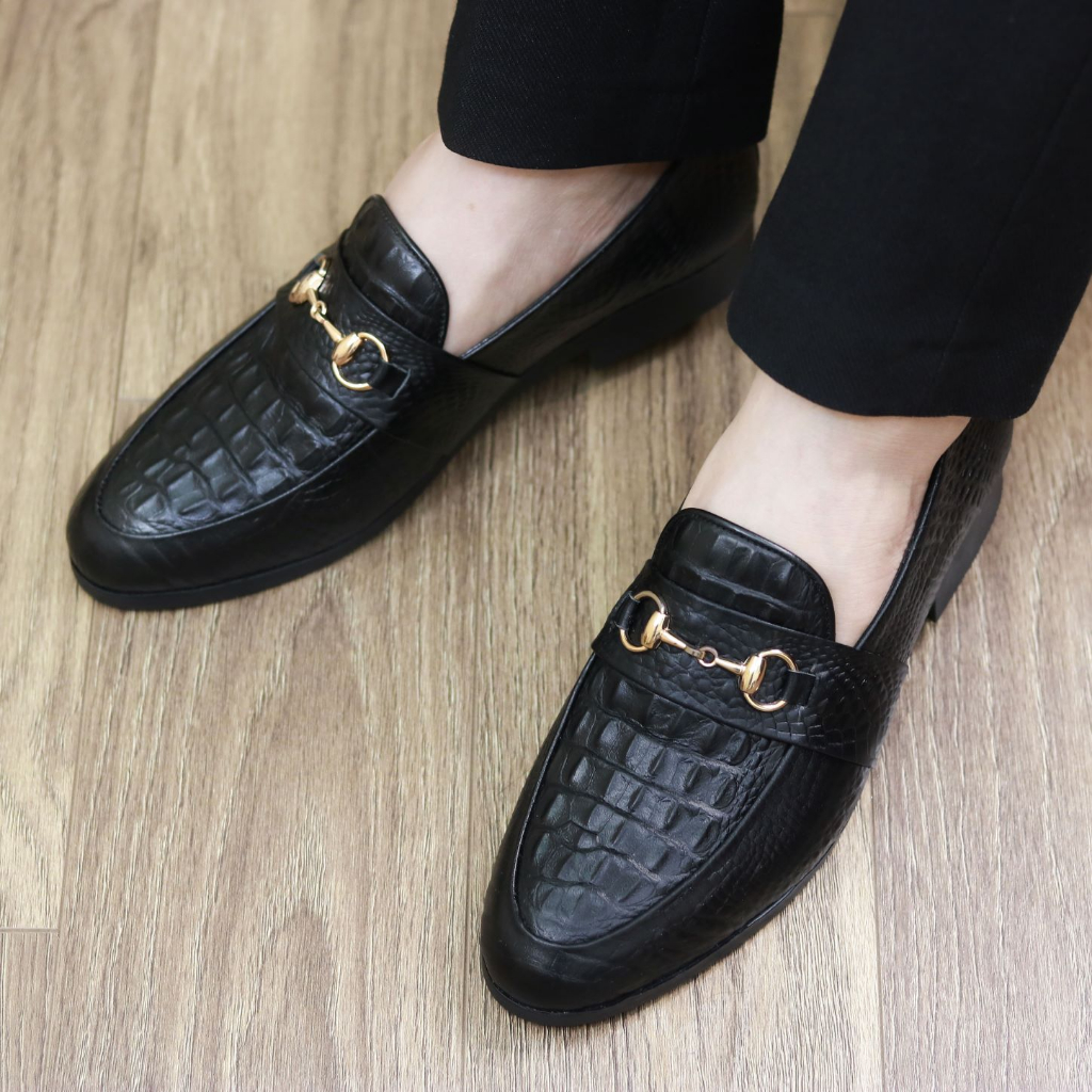 Giày Công Sở Nam Đẹp Dập Vân Cá Sấu Có Đai Vàng Mã L180