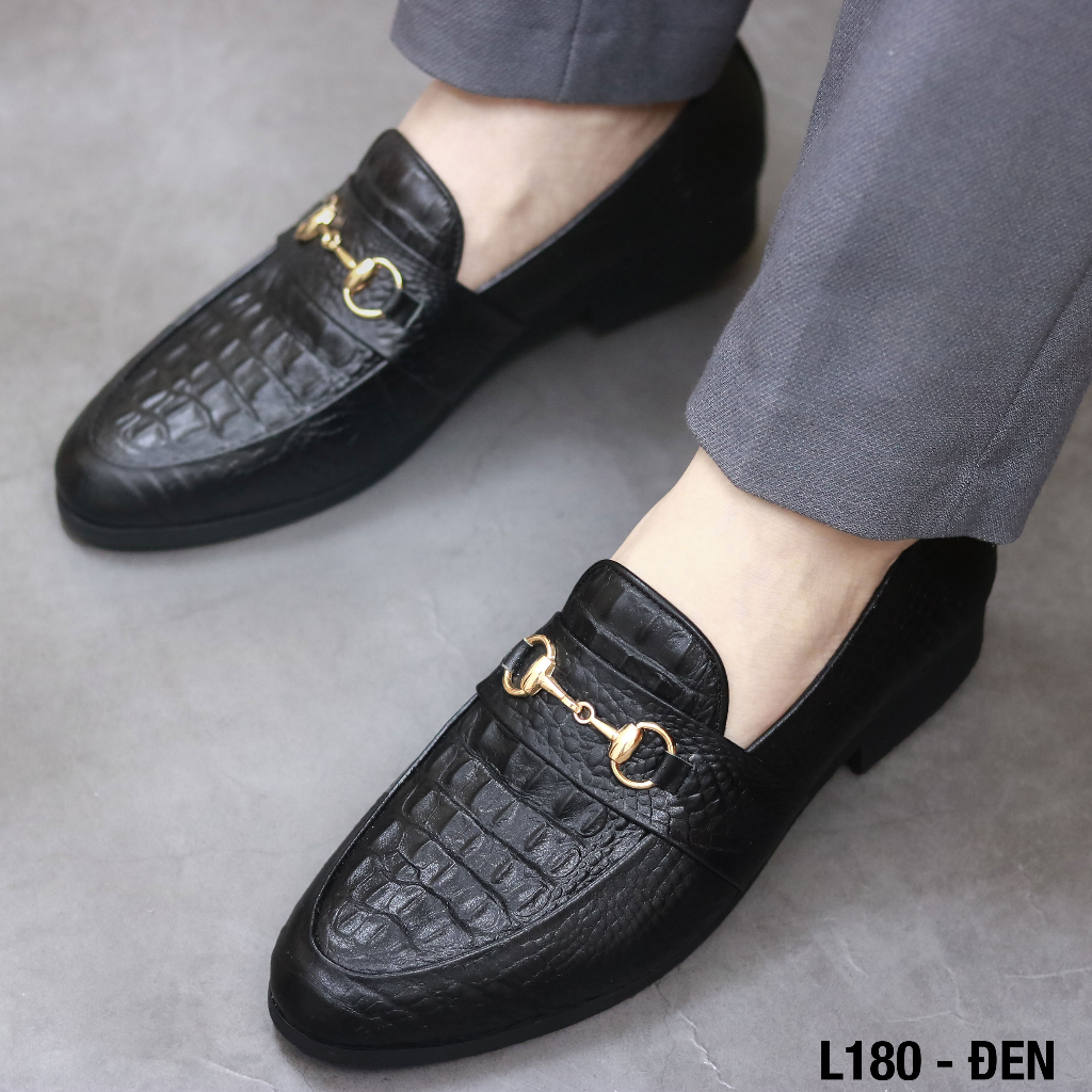 Giày Công Sở Nam Đẹp Dập Vân Cá Sấu Có Đai Vàng Mã L180