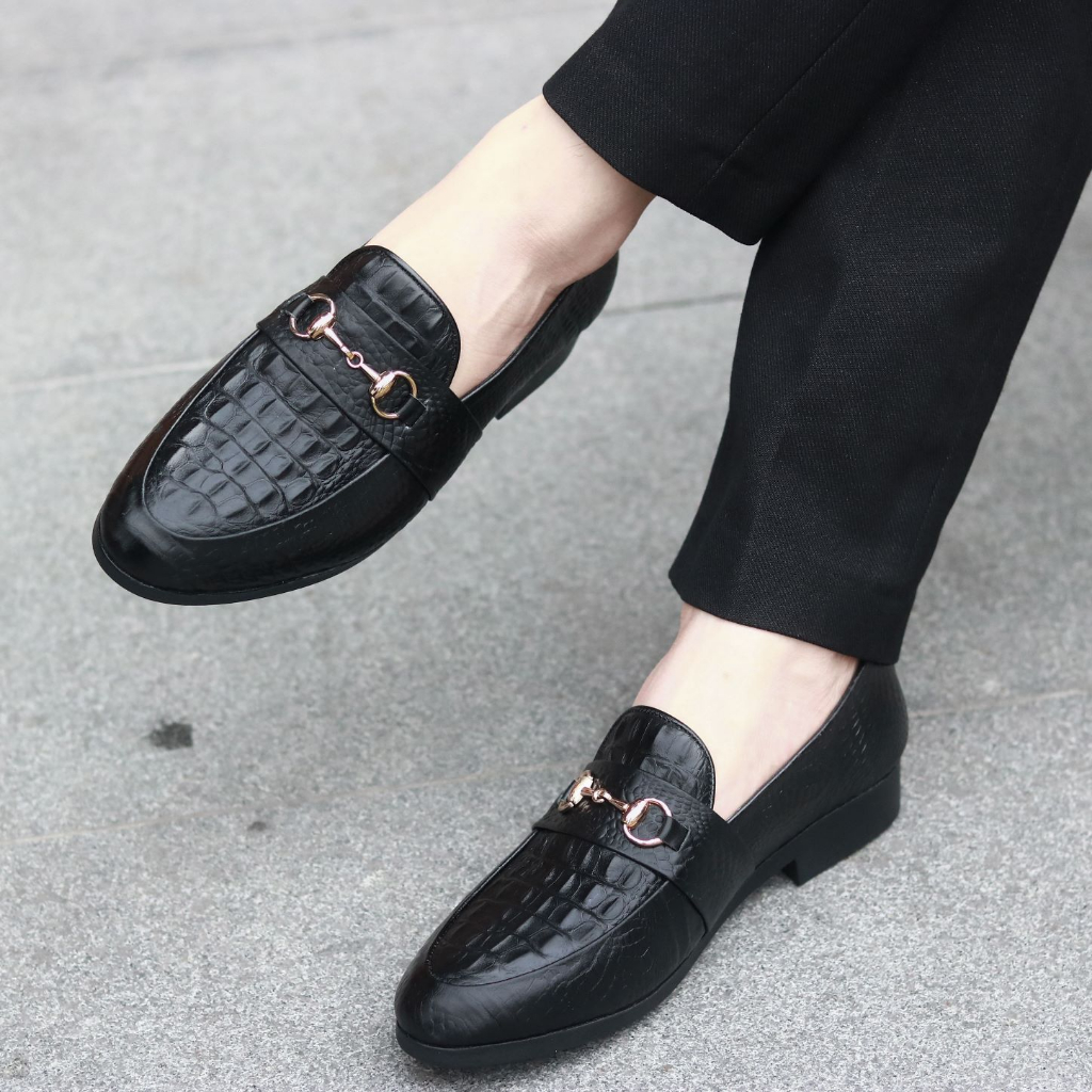Giày Công Sở Nam Đẹp Dập Vân Cá Sấu Có Đai Vàng Mã L180