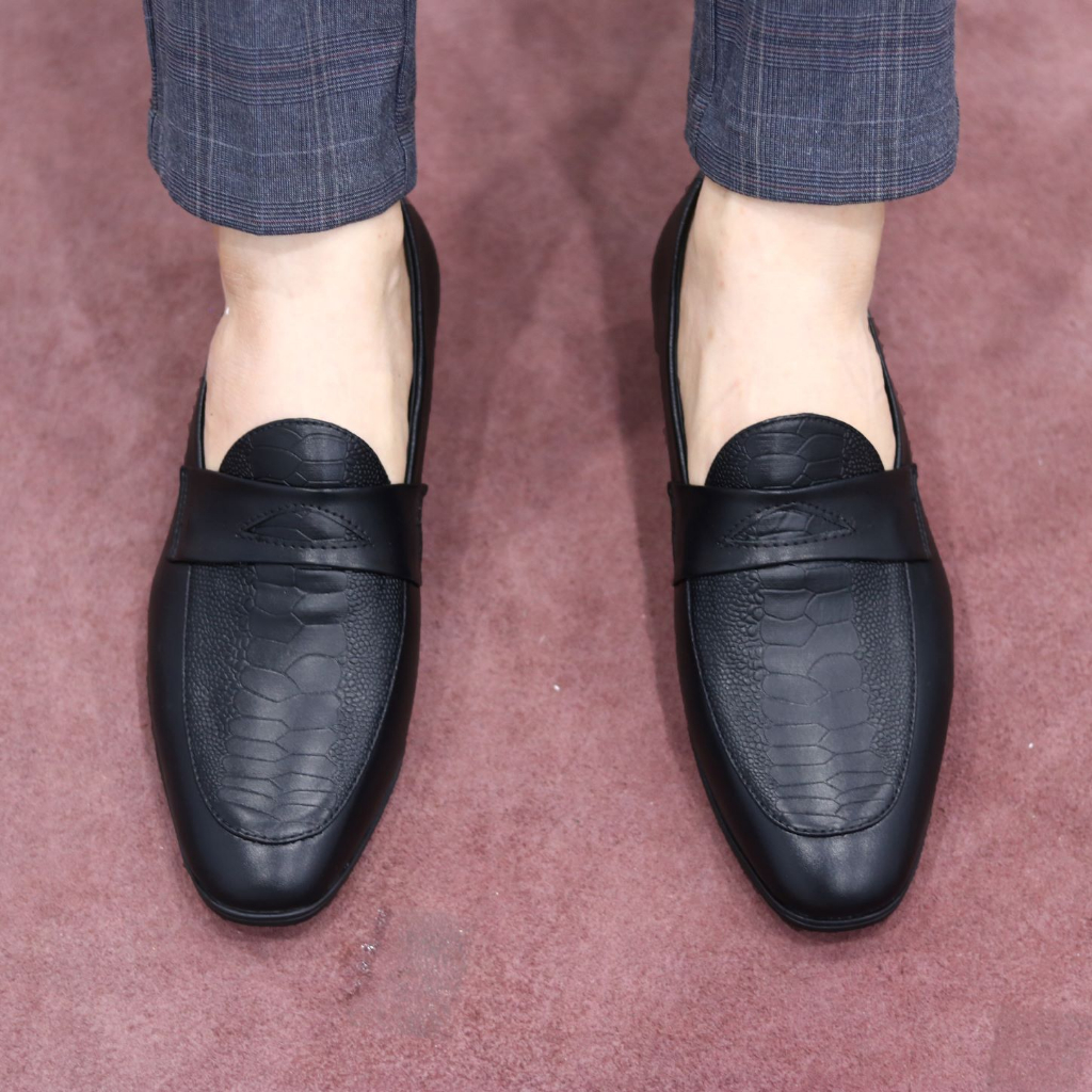 Giày lười nam công sở, mặt dập vân đà đểu sang chảnh đế cao 3cm tôn dáng mã V5