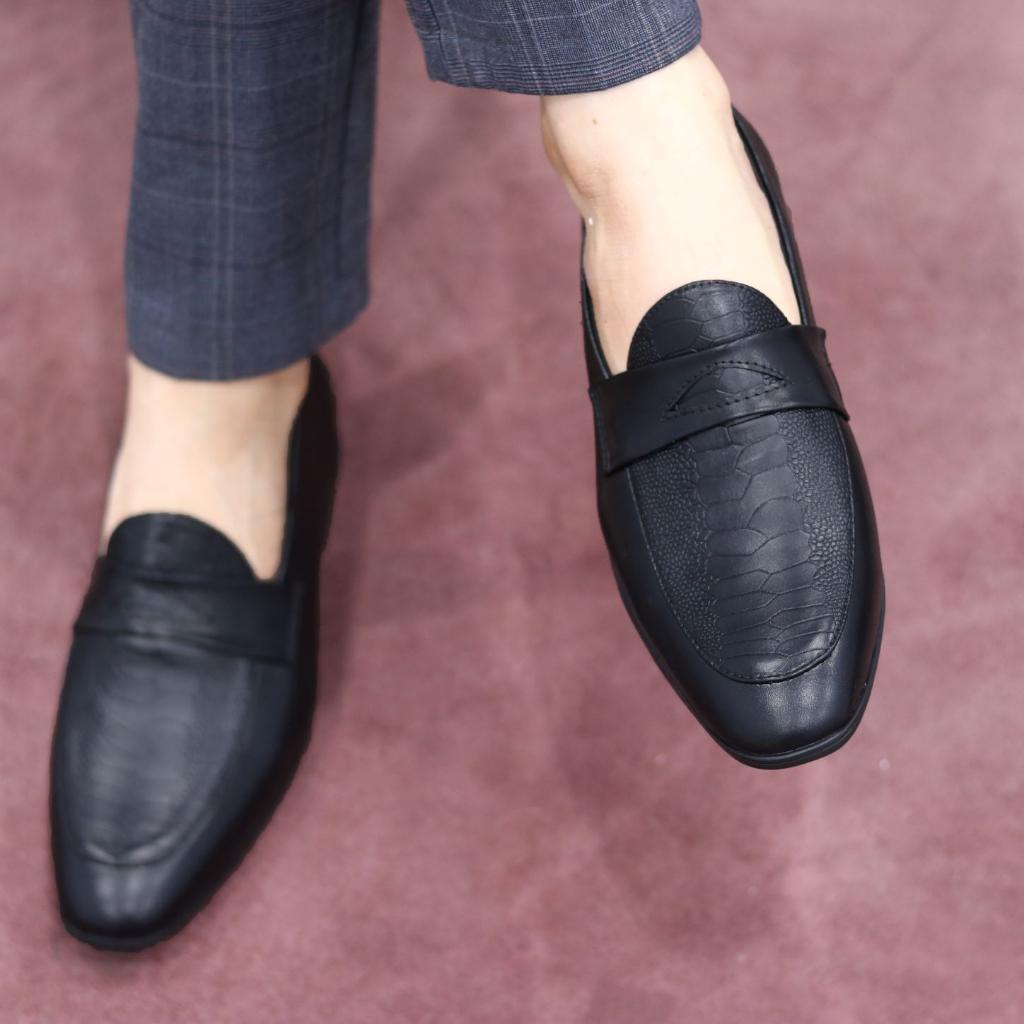 Giày lười nam công sở, mặt dập vân đà đểu sang chảnh đế cao 3cm tôn dáng mã V5