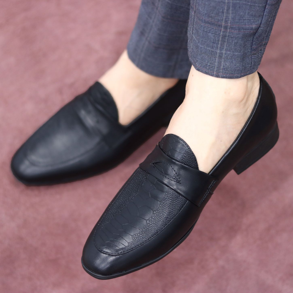 Giày lười nam công sở, mặt dập vân đà đểu sang chảnh đế cao 3cm tôn dáng mã V5