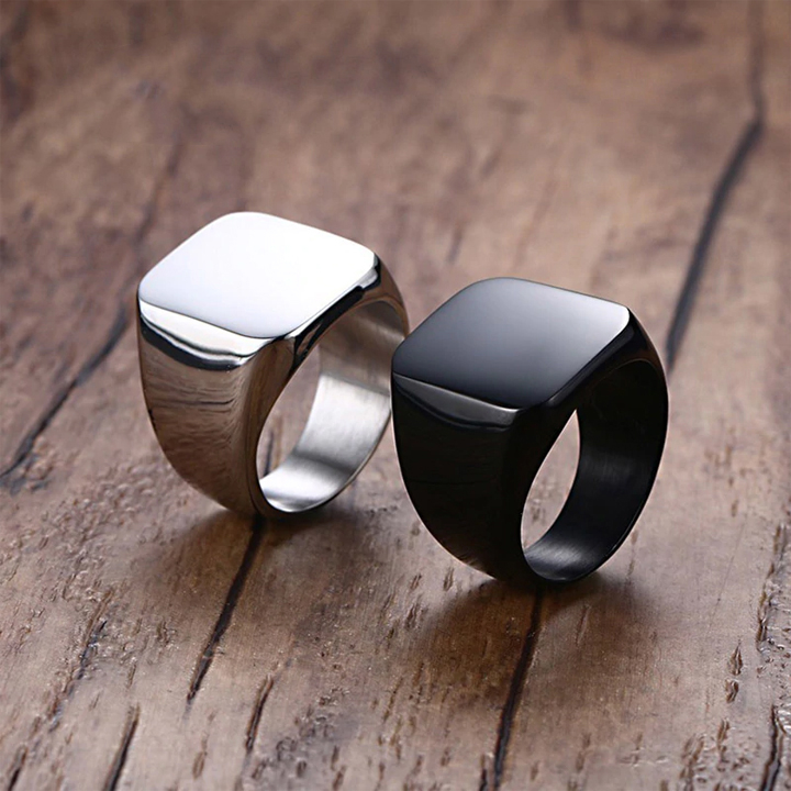 Nhẫn nam titan cao cấp thời trang rẻ đẹp kiểu mặt trơn vuông to soyong màu mạ đen inox thép không gỉ PTNNA26