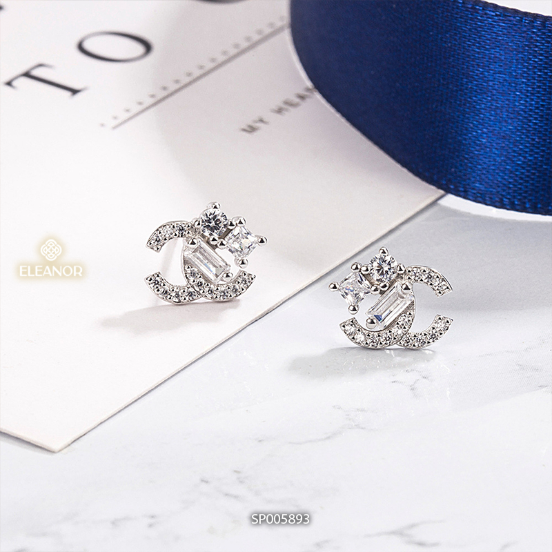 Bông tai nữ chuôi bạc 925 Eleanor Accessories hình chữ X đính đá phụ kiện trang sức 5893