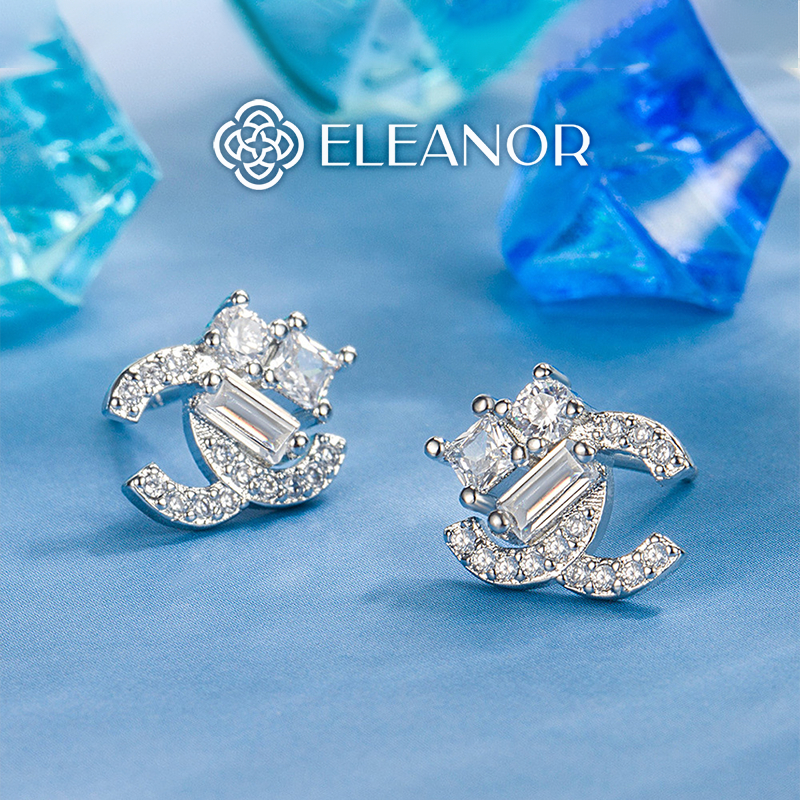 Bông tai nữ chuôi bạc 925 Eleanor Accessories hình chữ X đính đá phụ kiện trang sức 5893